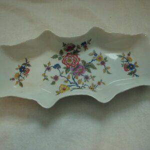 Limoges Red Purple Yellow Flowers Relish Pickle Dish France EUC
